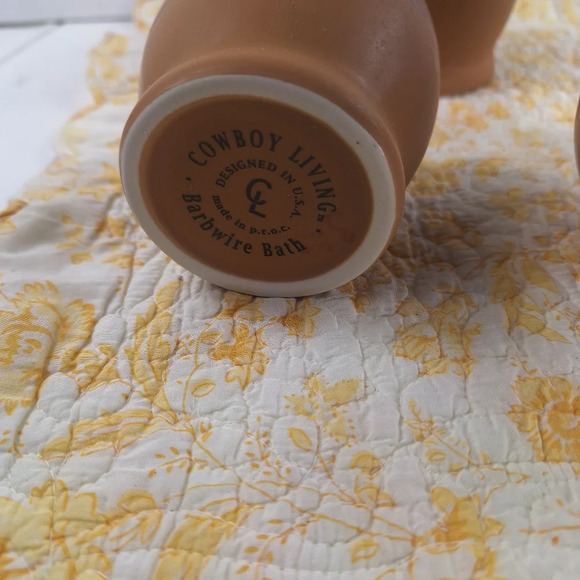 Country Living Barbwire Bath Set Rinse Cup Cotton/QTip Container Soap Pump Brown - Picture 7 of 13